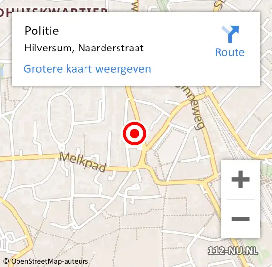 Locatie op kaart van de 112 melding: Politie Hilversum, Naarderstraat op 20 februari 2022 19:55