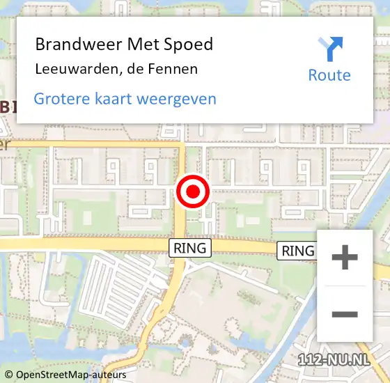 Locatie op kaart van de 112 melding: Brandweer Met Spoed Naar Leeuwarden, de Fennen op 20 februari 2022 20:46