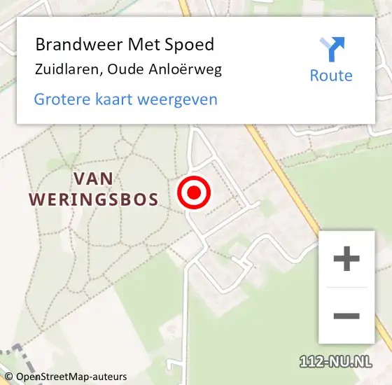 Locatie op kaart van de 112 melding: Brandweer Met Spoed Naar Zuidlaren, Oude Anloërweg op 20 februari 2022 21:44