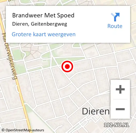 Locatie op kaart van de 112 melding: Brandweer Met Spoed Naar Dieren, Geitenbergweg op 20 februari 2022 22:52