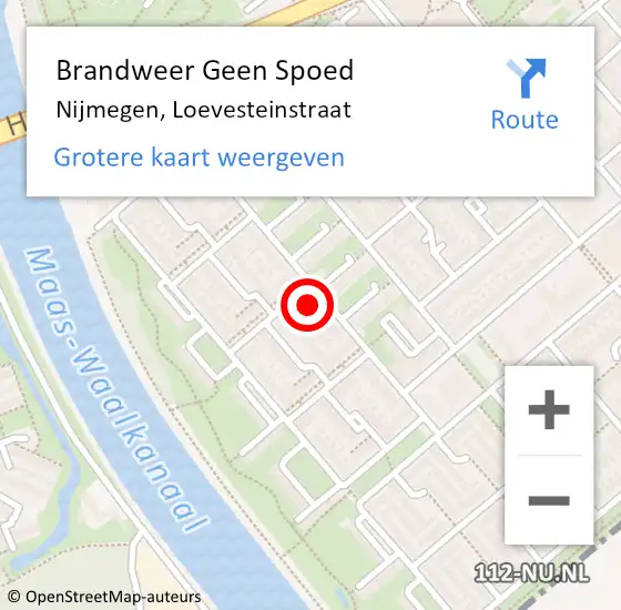 Locatie op kaart van de 112 melding: Brandweer Geen Spoed Naar Nijmegen, Loevesteinstraat op 21 februari 2022 01:24