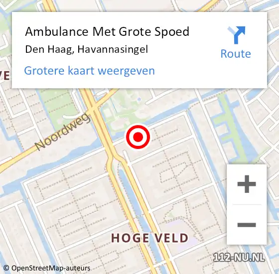 Locatie op kaart van de 112 melding: Ambulance Met Grote Spoed Naar Den Haag, Havannasingel op 21 februari 2022 03:02