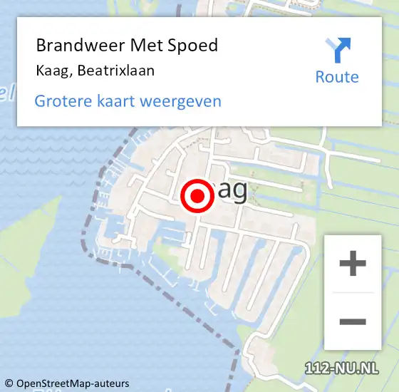 Locatie op kaart van de 112 melding: Brandweer Met Spoed Naar Kaag, Beatrixlaan op 21 februari 2022 03:37