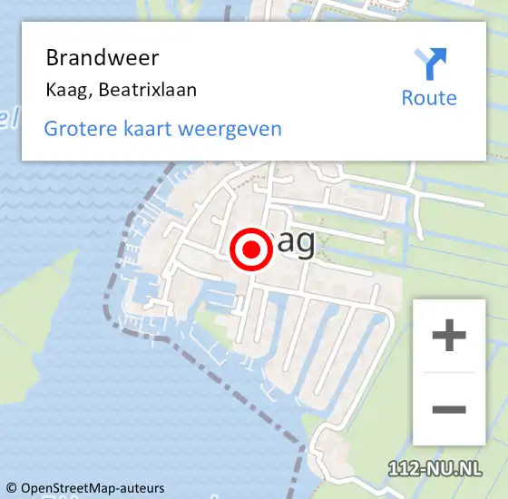 Locatie op kaart van de 112 melding: Brandweer Kaag, Beatrixlaan op 21 februari 2022 04:06