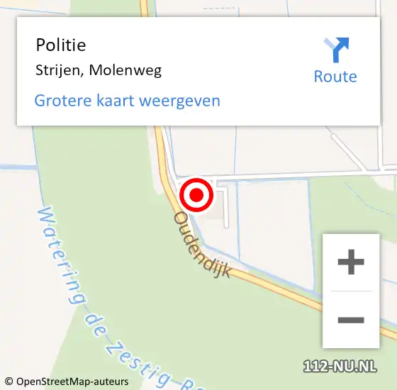 Locatie op kaart van de 112 melding: Politie Strijen, Molenweg op 21 februari 2022 06:48