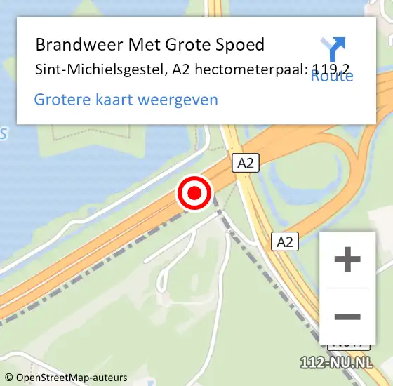 Locatie op kaart van de 112 melding: Brandweer Met Grote Spoed Naar Sint-Michielsgestel, A2 hectometerpaal: 119,2 op 21 februari 2022 08:10