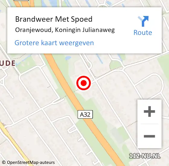 Locatie op kaart van de 112 melding: Brandweer Met Spoed Naar Oranjewoud, Koningin Julianaweg op 21 februari 2022 08:50
