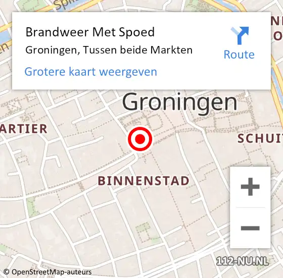 Locatie op kaart van de 112 melding: Brandweer Met Spoed Naar Groningen, Tussen beide Markten op 21 februari 2022 09:56