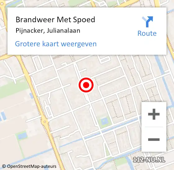 Locatie op kaart van de 112 melding: Brandweer Met Spoed Naar Pijnacker, Julianalaan op 21 februari 2022 13:12