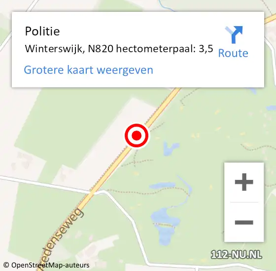 Locatie op kaart van de 112 melding: Politie Winterswijk, N820 hectometerpaal: 3,5 op 21 februari 2022 14:32