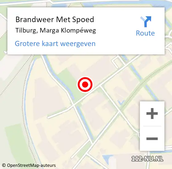 Locatie op kaart van de 112 melding: Brandweer Met Spoed Naar Tilburg, Marga Klompéweg op 21 februari 2022 15:22