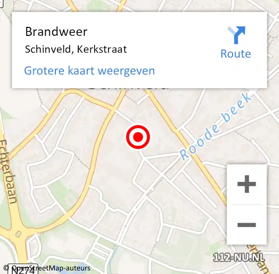 Locatie op kaart van de 112 melding: Brandweer Schinveld, Kerkstraat op 9 juli 2014 08:45