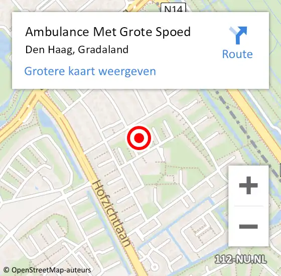 Locatie op kaart van de 112 melding: Ambulance Met Grote Spoed Naar Den Haag, Gradaland op 21 februari 2022 16:52