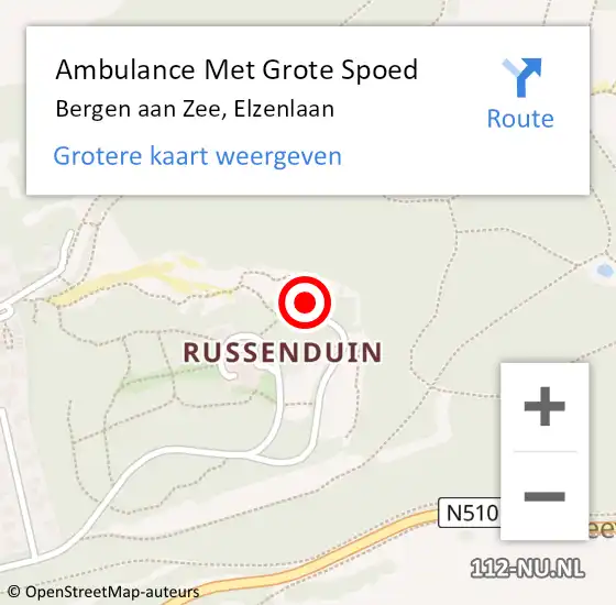 Locatie op kaart van de 112 melding: Ambulance Met Grote Spoed Naar Bergen aan Zee, Elzenlaan op 21 februari 2022 17:33