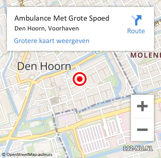 Locatie op kaart van de 112 melding: Ambulance Met Grote Spoed Naar Den Hoorn, Voorhaven op 21 februari 2022 21:00