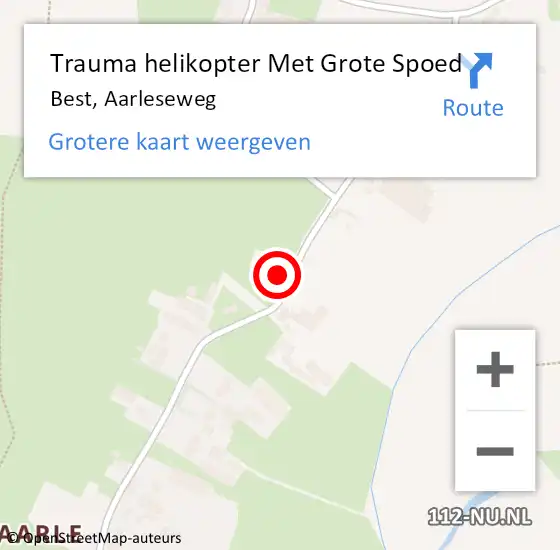 Locatie op kaart van de 112 melding: Trauma helikopter Met Grote Spoed Naar Best, Aarleseweg op 21 februari 2022 21:13