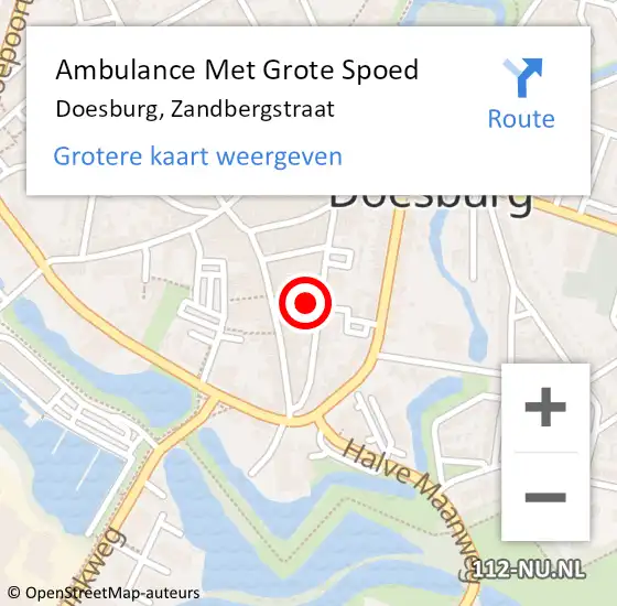Locatie op kaart van de 112 melding: Ambulance Met Grote Spoed Naar Doesburg, Zandbergstraat op 22 februari 2022 01:06
