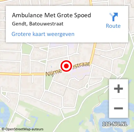 Locatie op kaart van de 112 melding: Ambulance Met Grote Spoed Naar Gendt, Batouwestraat op 22 februari 2022 06:51
