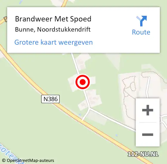 Locatie op kaart van de 112 melding: Brandweer Met Spoed Naar Bunne, Noordstukkendrift op 22 februari 2022 07:44
