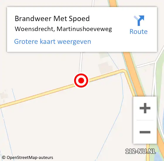 Locatie op kaart van de 112 melding: Brandweer Met Spoed Naar Woensdrecht, Martinushoeveweg op 22 februari 2022 09:13