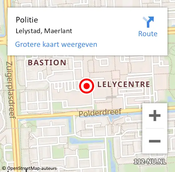 Locatie op kaart van de 112 melding: Politie Lelystad, Maerlant op 22 februari 2022 12:16