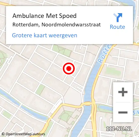 Locatie op kaart van de 112 melding: Ambulance Met Spoed Naar Rotterdam, Noordmolendwarsstraat op 22 februari 2022 12:19
