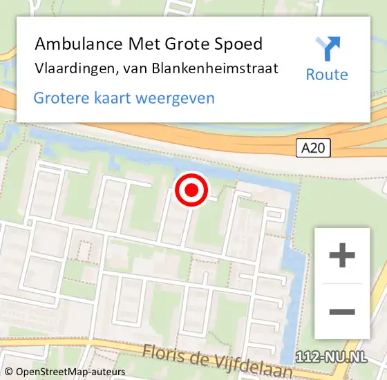 Locatie op kaart van de 112 melding: Ambulance Met Grote Spoed Naar Vlaardingen, van Blankenheimstraat op 22 februari 2022 14:40