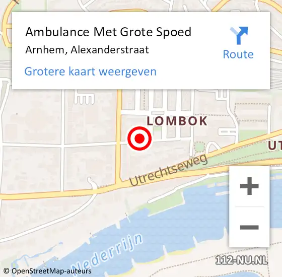 Locatie op kaart van de 112 melding: Ambulance Met Grote Spoed Naar Arnhem, Alexanderstraat op 22 februari 2022 15:15