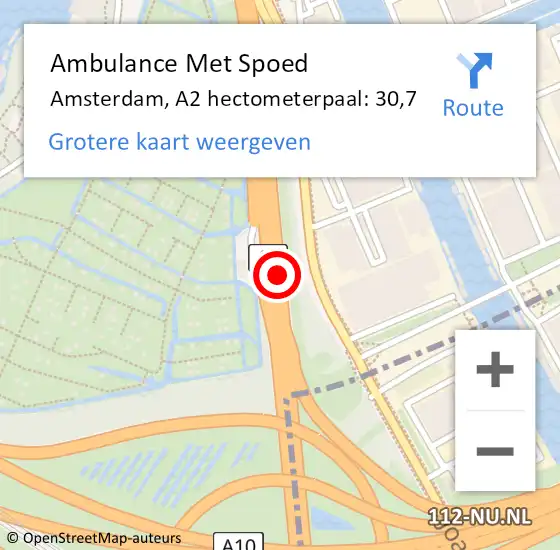 Locatie op kaart van de 112 melding: Ambulance Met Spoed Naar Amsterdam, A2 hectometerpaal: 30,7 op 22 februari 2022 16:20
