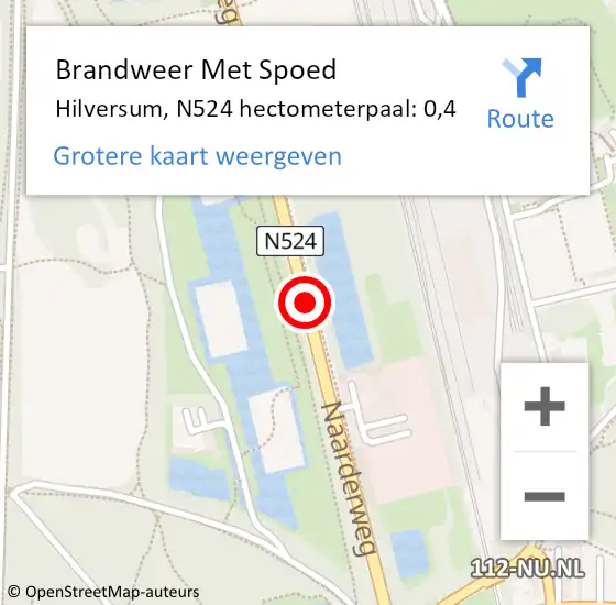 Locatie op kaart van de 112 melding: Brandweer Met Spoed Naar Hilversum, N524 hectometerpaal: 0,4 op 22 februari 2022 17:56