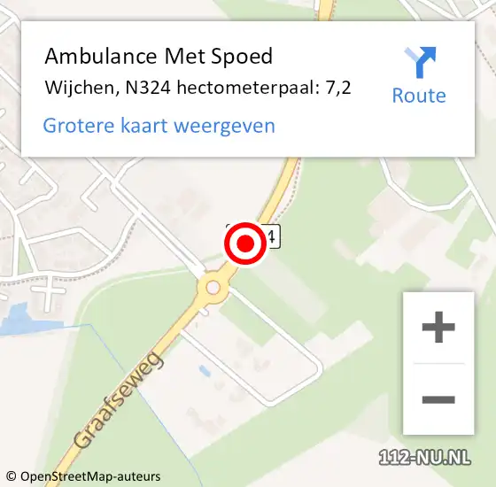 Locatie op kaart van de 112 melding: Ambulance Met Spoed Naar Wijchen, N324 hectometerpaal: 7,2 op 22 februari 2022 18:30