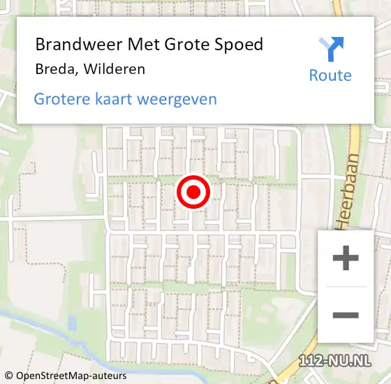 Locatie op kaart van de 112 melding: Brandweer Met Grote Spoed Naar Breda, Wilderen op 22 februari 2022 19:38