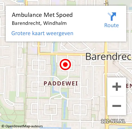 Locatie op kaart van de 112 melding: Ambulance Met Spoed Naar Barendrecht, Windhalm op 22 februari 2022 19:58