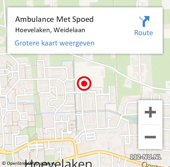Locatie op kaart van de 112 melding: Ambulance Met Spoed Naar Hoevelaken, Weidelaan op 23 februari 2022 00:01