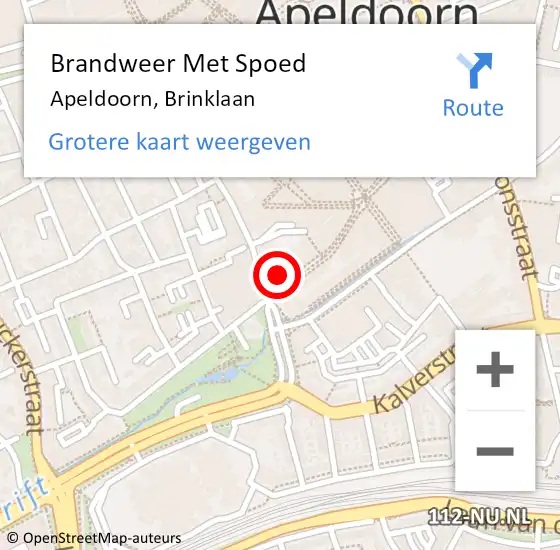 Locatie op kaart van de 112 melding: Brandweer Met Spoed Naar Apeldoorn, Brinklaan op 23 februari 2022 00:36