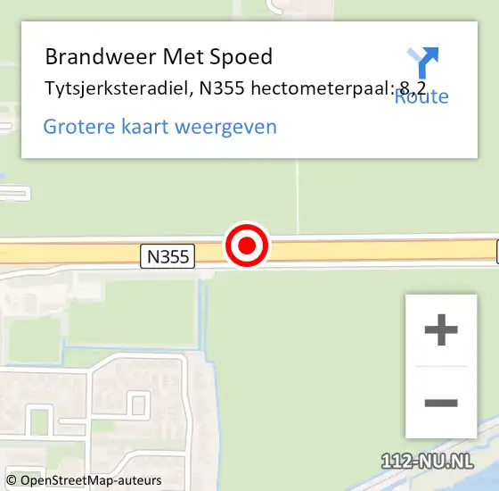 Locatie op kaart van de 112 melding: Brandweer Met Spoed Naar Tytsjerksteradiel, N355 hectometerpaal: 8,2 op 23 februari 2022 03:30
