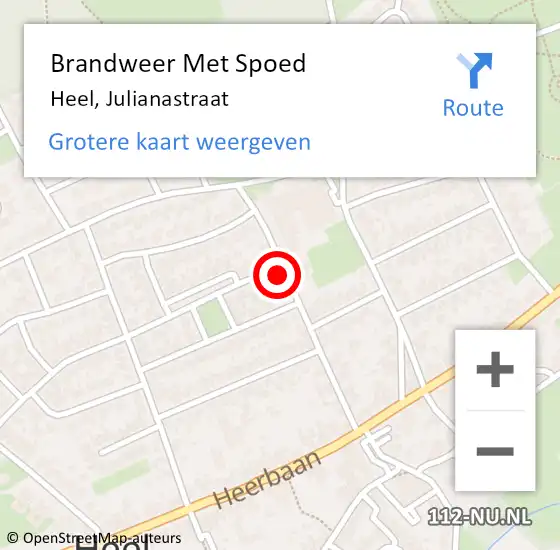 Locatie op kaart van de 112 melding: Brandweer Met Spoed Naar Heel, Julianastraat op 23 februari 2022 10:14