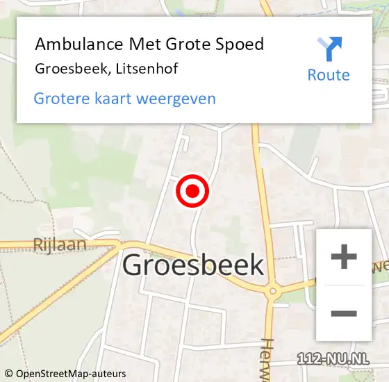 Locatie op kaart van de 112 melding: Ambulance Met Grote Spoed Naar Groesbeek, Litsenhof op 23 februari 2022 11:08