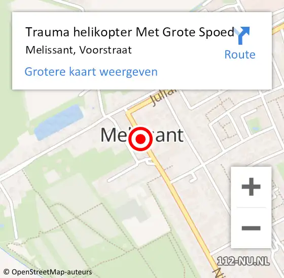 Locatie op kaart van de 112 melding: Trauma helikopter Met Grote Spoed Naar Melissant, Voorstraat op 23 februari 2022 13:10