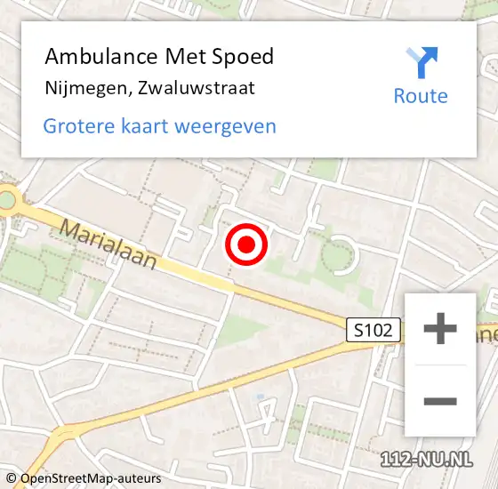 Locatie op kaart van de 112 melding: Ambulance Met Spoed Naar Nijmegen, Zwaluwstraat op 23 februari 2022 16:53