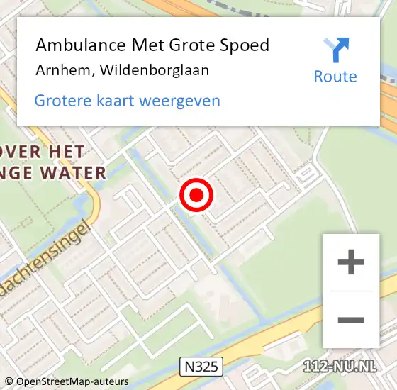 Locatie op kaart van de 112 melding: Ambulance Met Grote Spoed Naar Arnhem, Wildenborglaan op 23 februari 2022 18:10