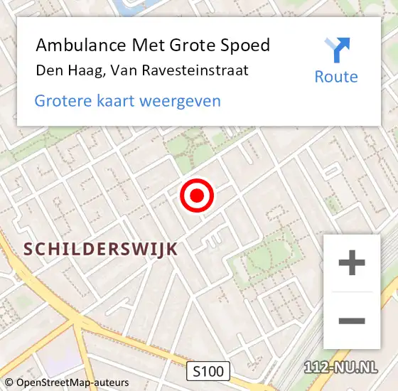 Locatie op kaart van de 112 melding: Ambulance Met Grote Spoed Naar Den Haag, Van Ravesteinstraat op 23 februari 2022 19:08
