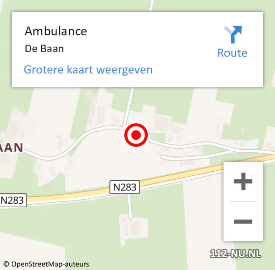 Locatie op kaart van de 112 melding: Ambulance De Baan op 23 februari 2022 20:25