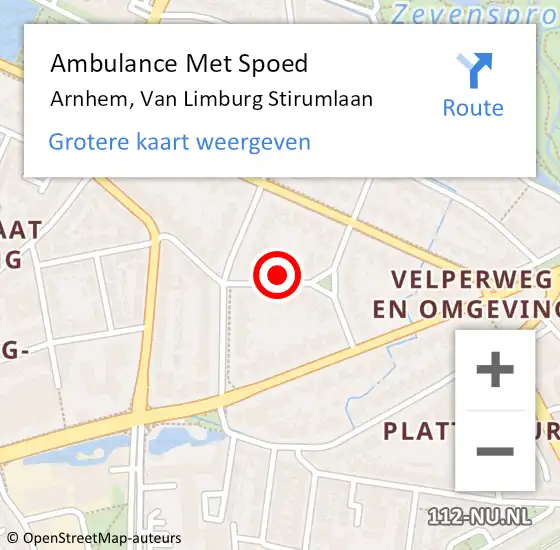 Locatie op kaart van de 112 melding: Ambulance Met Spoed Naar Arnhem, Van Limburg Stirumlaan op 23 februari 2022 21:42