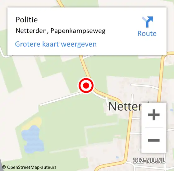 Locatie op kaart van de 112 melding: Politie Netterden, Papenkampseweg op 23 februari 2022 21:53