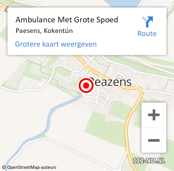 Locatie op kaart van de 112 melding: Ambulance Met Grote Spoed Naar Paesens, Kokentún op 23 februari 2022 22:40