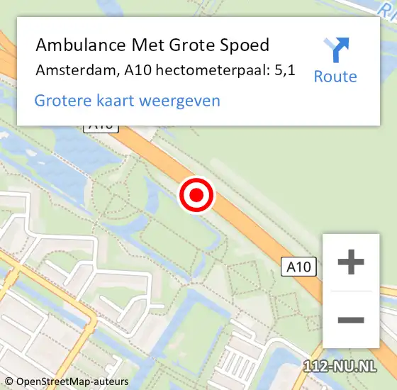 Locatie op kaart van de 112 melding: Ambulance Met Grote Spoed Naar Amsterdam, A10 hectometerpaal: 5,1 op 24 februari 2022 00:35