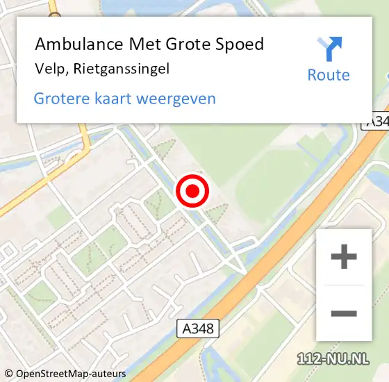 Locatie op kaart van de 112 melding: Ambulance Met Grote Spoed Naar Velp, Rietganssingel op 24 februari 2022 06:05