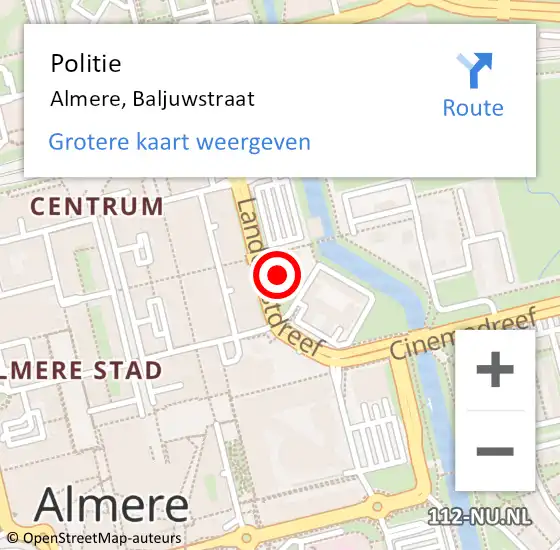 Locatie op kaart van de 112 melding: Politie Almere, Baljuwstraat op 24 februari 2022 07:04