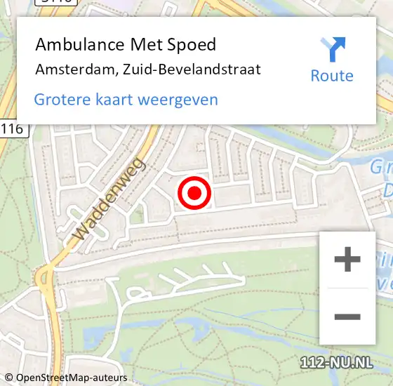 Locatie op kaart van de 112 melding: Ambulance Met Spoed Naar Amsterdam, Zuid-Bevelandstraat op 24 februari 2022 09:46